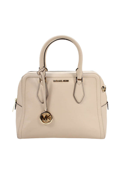 Michael Kors Womens Leather Gold Tone Crossbody Shoulder Handbag Beige