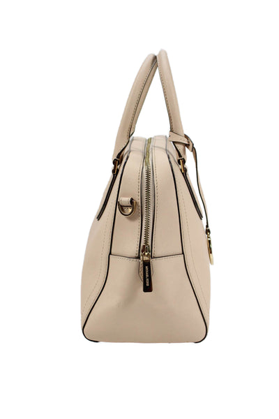 Michael Kors Womens Leather Gold Tone Crossbody Shoulder Handbag Beige