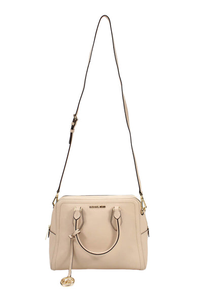 Michael Kors Womens Leather Gold Tone Crossbody Shoulder Handbag Beige