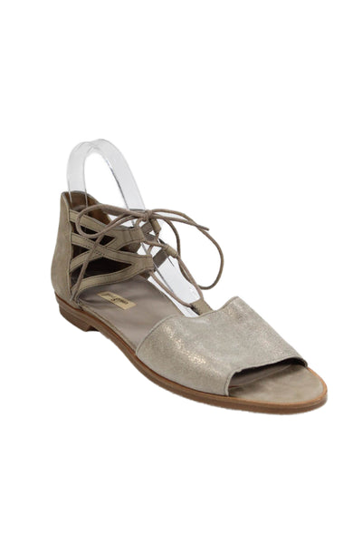 Paul Green Womens Suede Strappy Lace Up Sandals Beige Metallic Size 7