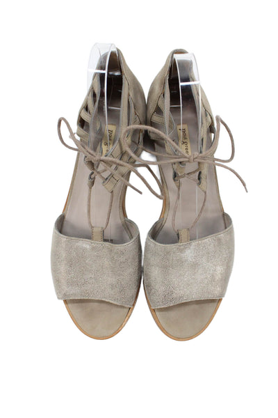 Paul Green Womens Suede Strappy Lace Up Sandals Beige Metallic Size 7