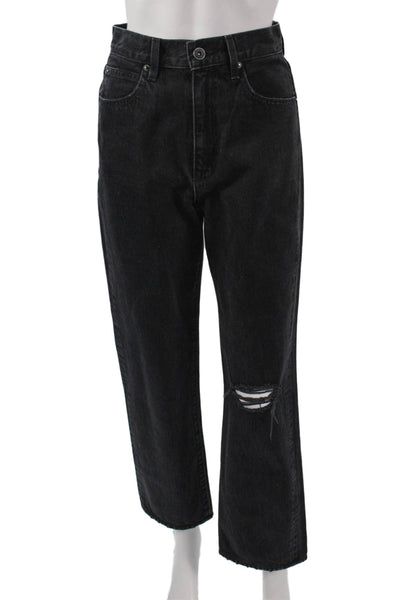 Slvrlake Women Straight Jeans Black High Rise Button Cotton Size 25