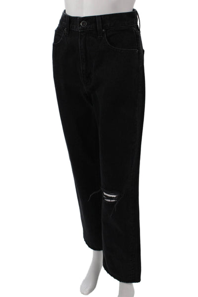 Slvrlake Women Straight Jeans Black High Rise Button Cotton Size 25