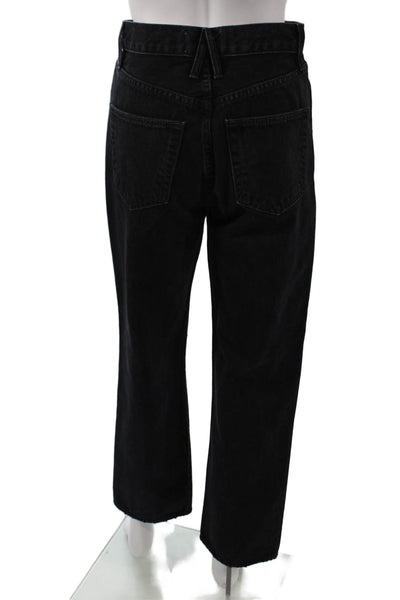 Slvrlake Women Straight Jeans Black High Rise Button Cotton Size 25