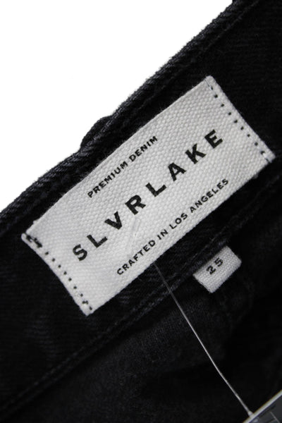 Slvrlake Women Straight Jeans Black High Rise Button Cotton Size 25