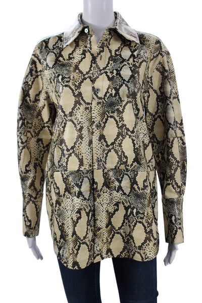 Toccin Womens Basic Faux Leather Animal Print Jacket Button Long Sleeve Size XS