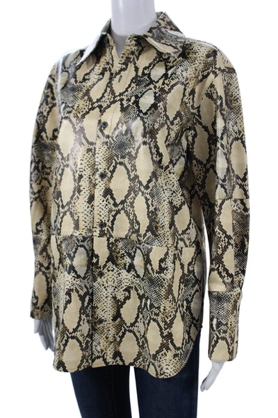 Toccin Womens Basic Faux Leather Animal Print Jacket Button Long Sleeve Size XS