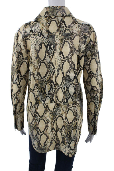 Toccin Womens Basic Faux Leather Animal Print Jacket Button Long Sleeve Size XS