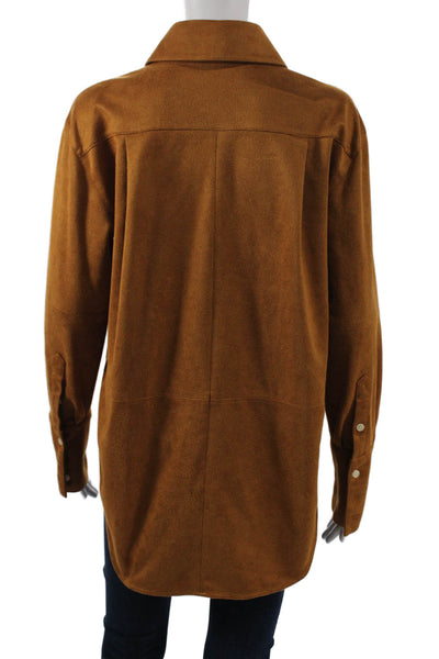 Toccin Womens Button-Up Brown Suede-Like Collared Long Sleeve Size XS