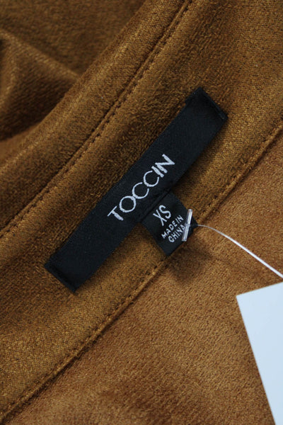 Toccin Womens Button-Up Brown Suede-Like Collared Long Sleeve Size XS