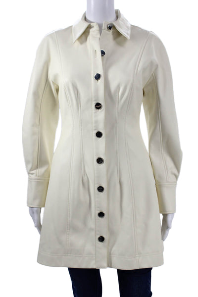 Toccin Women Overcoat Ivory Collared Button Long Sleeve Polyester Fall Size 2
