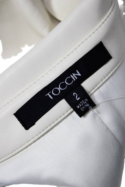 Toccin Women Overcoat Ivory Collared Button Long Sleeve Polyester Fall Size 2