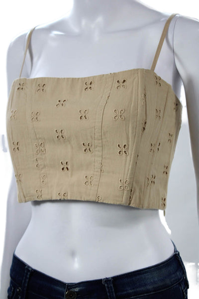 Intermix Women Cropped Sleeveless Tank Beige Cotton Square Neck Zip Size 10