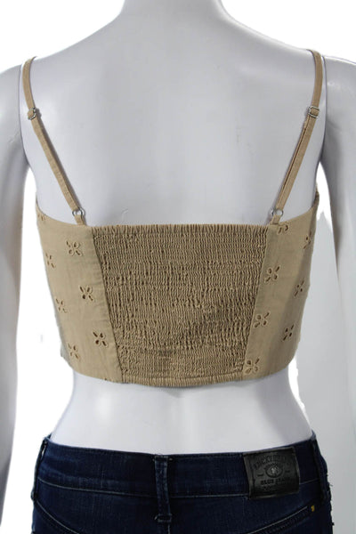 Intermix Women Cropped Sleeveless Tank Beige Cotton Square Neck Zip Size 10
