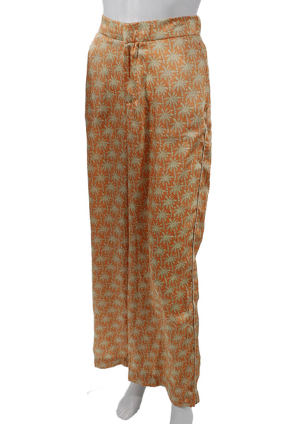 Zara Womens Orange Geometric Polyester Zip Pants Inseam 28in Size M