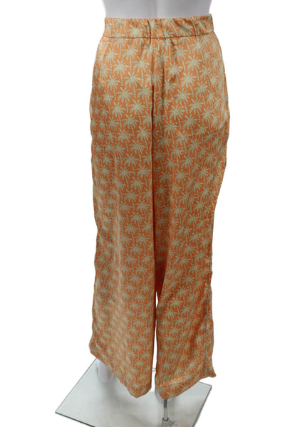 Zara Womens Orange Geometric Polyester Zip Pants Inseam 28in Size M