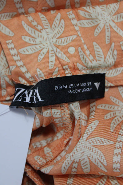 Zara Womens Orange Geometric Polyester Zip Pants Inseam 28in Size M