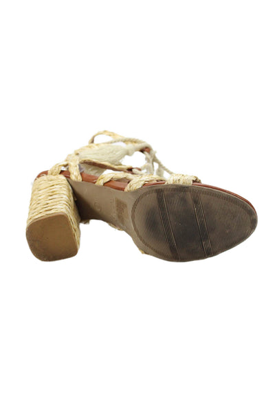 MIA Womem's Block Heel Raffia Strappy Ankle Wrap Sandals Tan Size 8