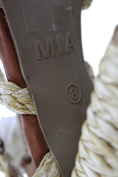 MIA Womem's Block Heel Raffia Strappy Ankle Wrap Sandals Tan Size 8