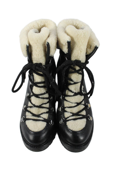 Marc Fisher Women's Block Heel Lace Up Leather Combat Boots Black Size 7.5