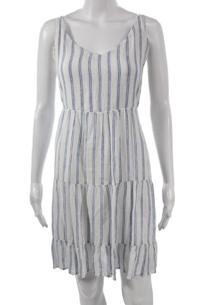 Rails Women Sundress White Linen Striped V Neck Long Sleeveless Size M