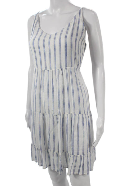 Rails Women Sundress White Linen Striped V Neck Long Sleeveless Size M