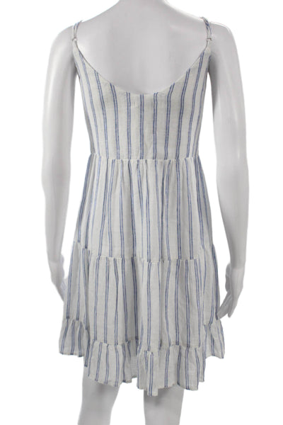 Rails Women Sundress White Linen Striped V Neck Long Sleeveless Size M