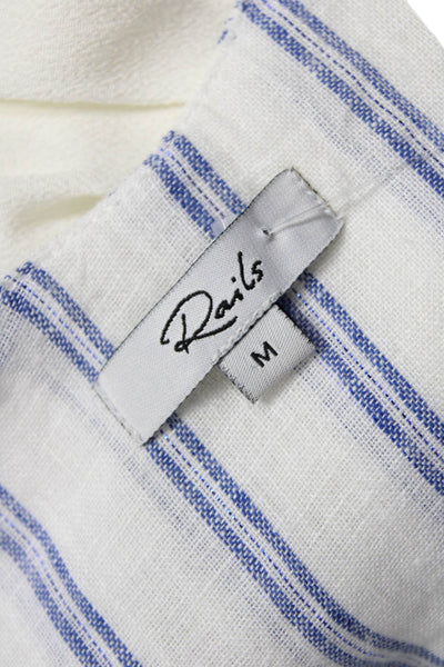 Rails Women Sundress White Linen Striped V Neck Long Sleeveless Size M