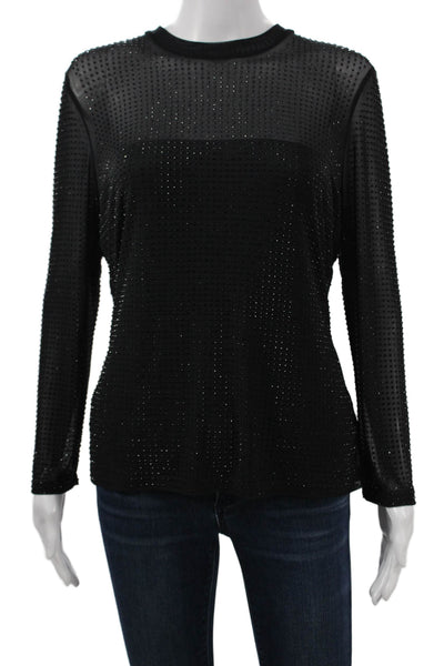 Generation Love Womens Black Basic Crew Neck Long Sleeve Blouse Size L