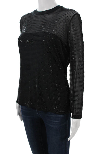 Generation Love Womens Black Basic Crew Neck Long Sleeve Blouse Size L