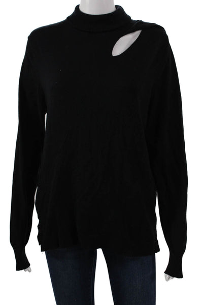 525 America Women Turtleneck Pullover Sweater Black Rayon Long Sleeve Size L