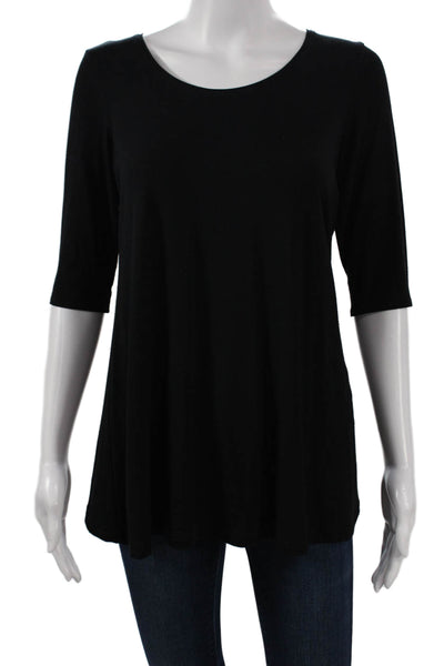 Eileen Fisher Womens Tunic Scoop Neck 3/4 Sleeve Black Rayon Petite Size S