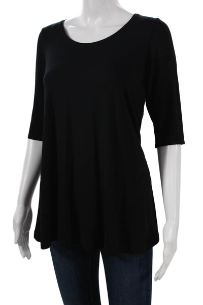 Eileen Fisher Womens Tunic Scoop Neck 3/4 Sleeve Black Rayon Petite Size S