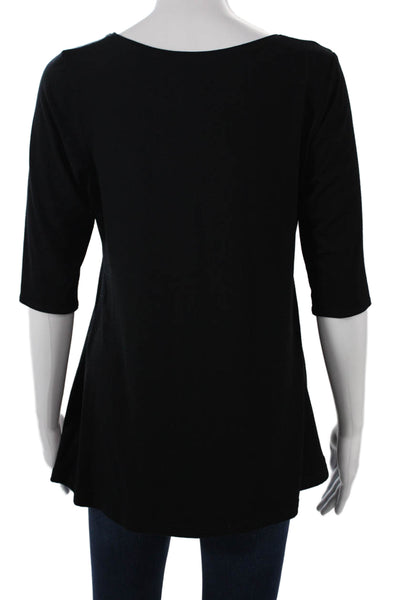 Eileen Fisher Womens Tunic Scoop Neck 3/4 Sleeve Black Rayon Petite Size S