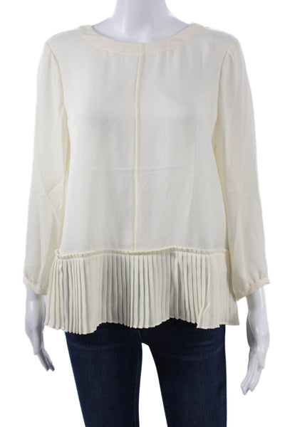 Rebecca Taylor Women Ivory Silk Blend Blouse Long Sleeve Round Neck Size 10