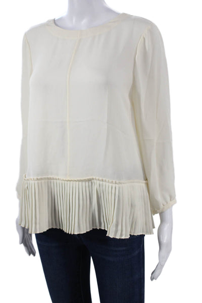 Rebecca Taylor Women Ivory Silk Blend Blouse Long Sleeve Round Neck Size 10
