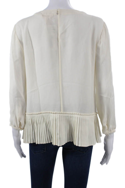 Rebecca Taylor Women Ivory Silk Blend Blouse Long Sleeve Round Neck Size 10