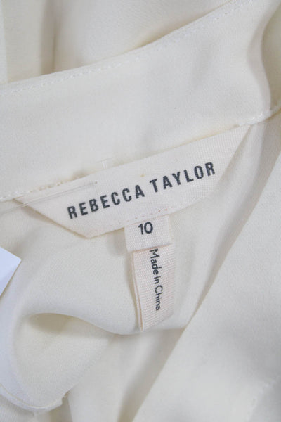 Rebecca Taylor Women Ivory Silk Blend Blouse Long Sleeve Round Neck Size 10