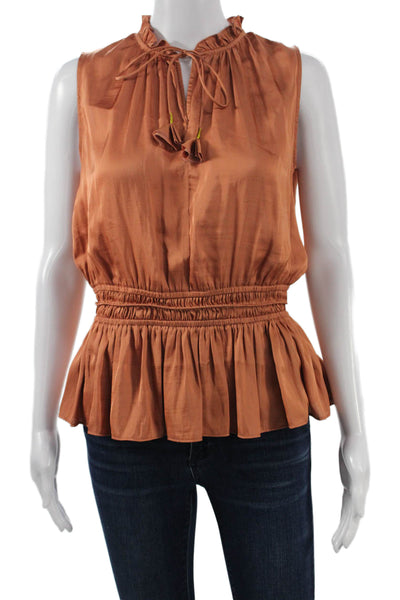 Tahari Women Peplum Blouse Sleeveless High Neck Orange Size S