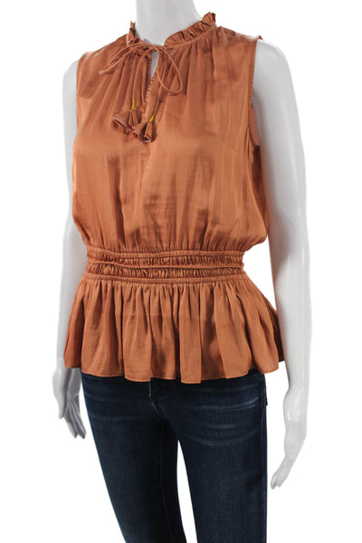 Tahari Women Peplum Blouse Sleeveless High Neck Orange Size S