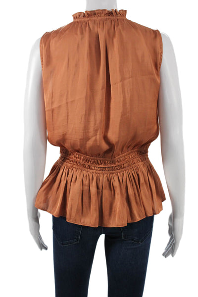 Tahari Women Peplum Blouse Sleeveless High Neck Orange Size S