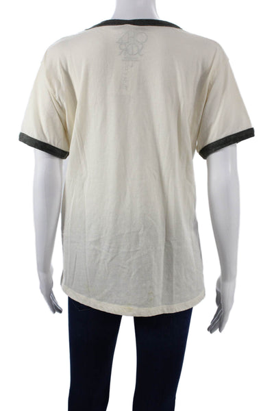 Chaser Womens Beige Ringer Tee Graphic Peace Cotton Short Sleeve Size L