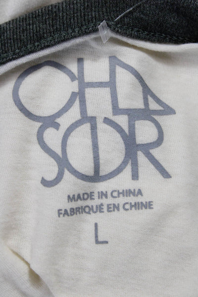 Chaser Womens Beige Ringer Tee Graphic Peace Cotton Short Sleeve Size L
