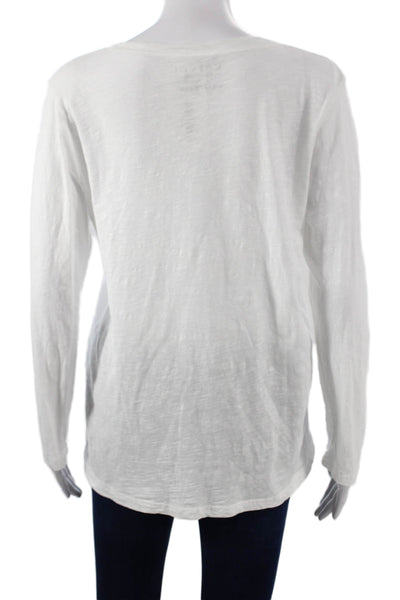 Velvet Women V-Neck Long Sleeve Basic T-Shirt White 100% Cotton Size M