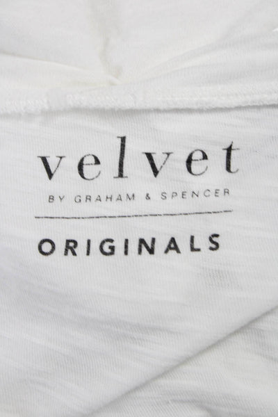 Velvet Women V-Neck Long Sleeve Basic T-Shirt White 100% Cotton Size M