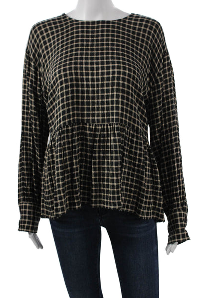 Madewell Women Tunic Blouse Black Check Modal Long Sleeve Button Size M