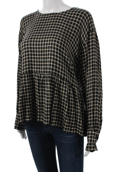 Madewell Women Tunic Blouse Black Check Modal Long Sleeve Button Size M