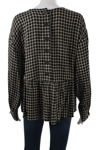 Madewell Women Tunic Blouse Black Check Modal Long Sleeve Button Size M