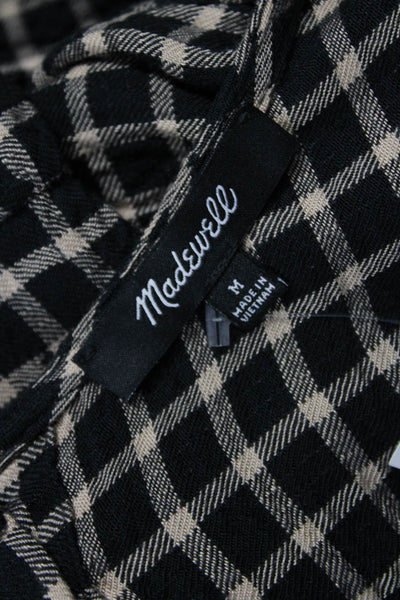 Madewell Women Tunic Blouse Black Check Modal Long Sleeve Button Size M