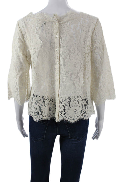 Joie Women Floral Boat Neck Blouse Ivory Poly Button 3/4 Sleeve Size M